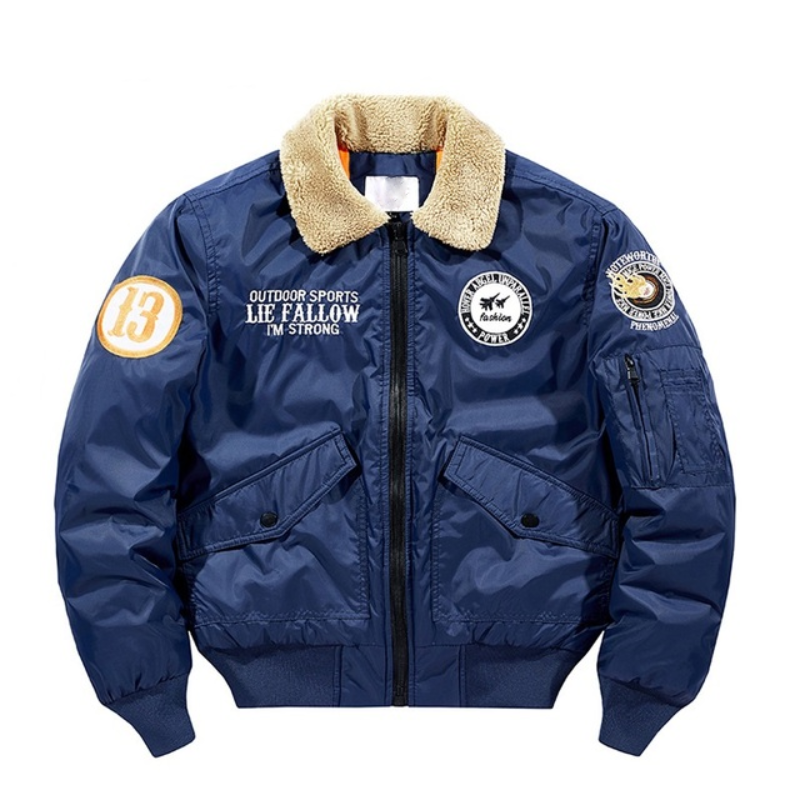  Navy Blue MA-1 Military Flight Jacket, Air Force Bomber Pilot  Jacket with Streamer: Clothing, Shoes & Jewelry