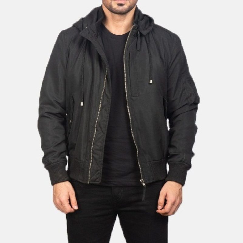Men’s+Black+Hooded+Bomber+Jacket