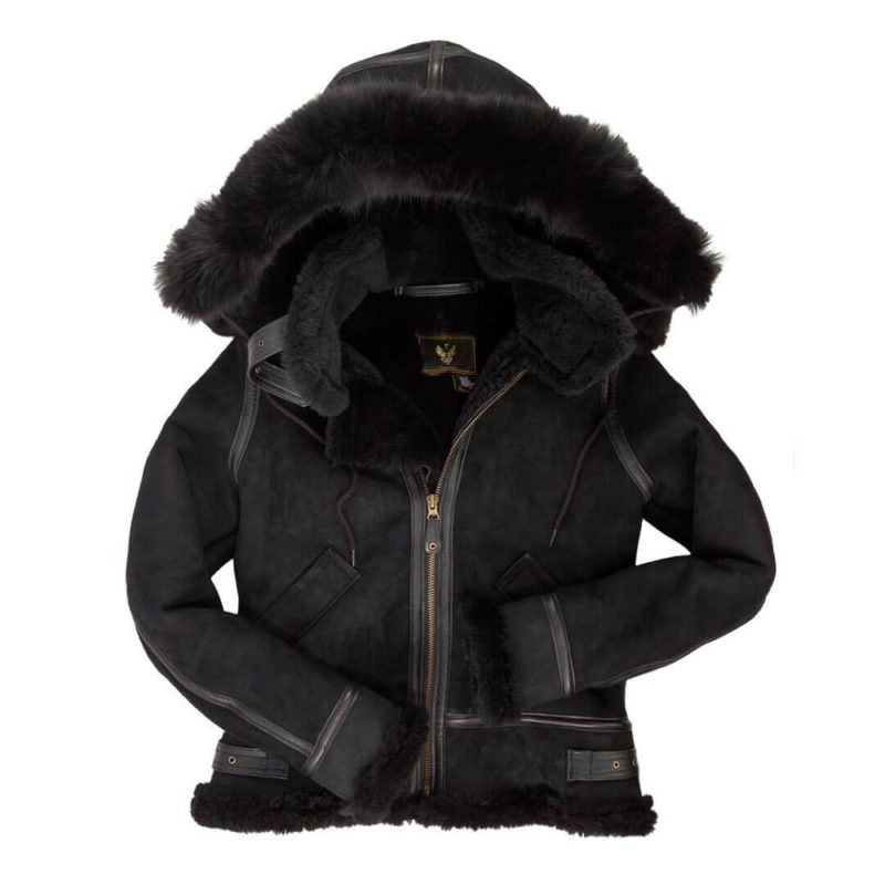 Women Hooded B-3 Black Bomber Jacket