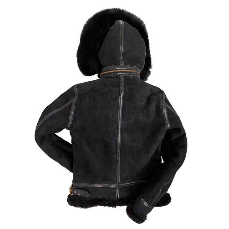 Women Hooded B-3 Black Bomber Jacket