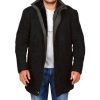Black Suede Leather Men Coat Front side