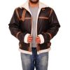 Men Brown Fur Leather Jacket Front Side