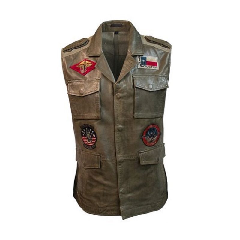 Men's Top Gun Olive Leather Vest