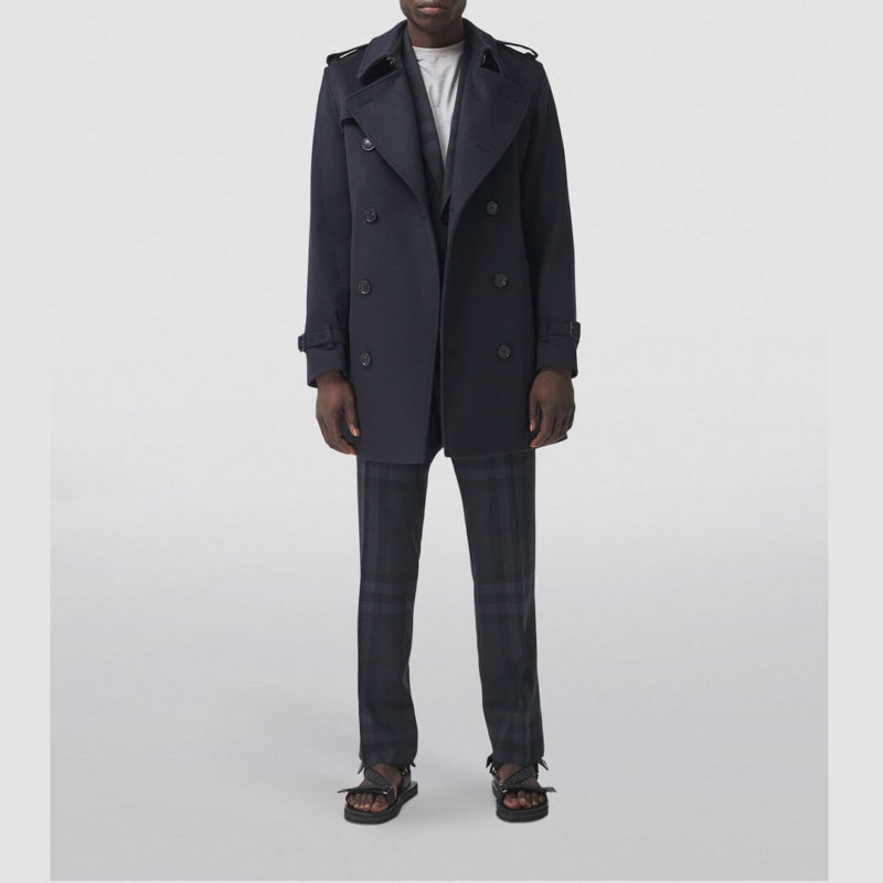 Men's Wool-cashmere Blue Trench Coat