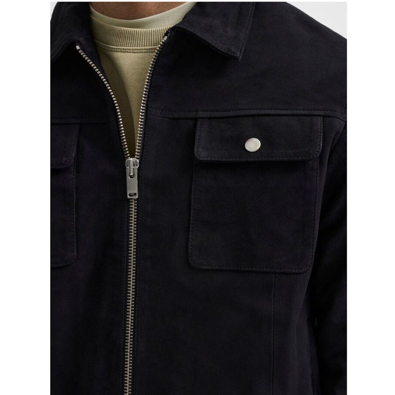 Two Way Zip Suede Black Motorcycle Jacket