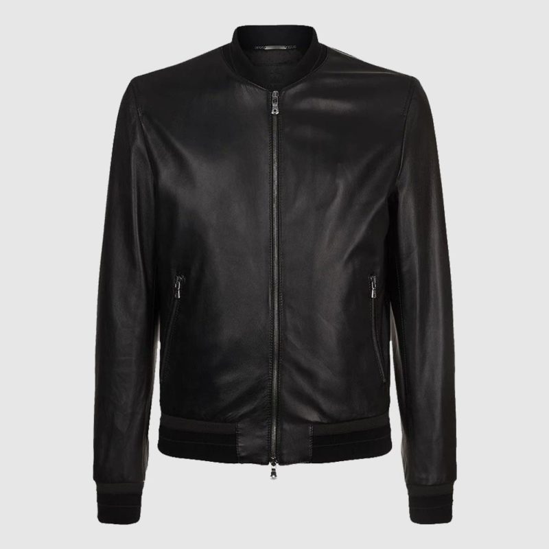 Mens leather bomber lambskin Black jacket