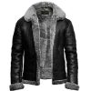 Black b3 bomber shearling jacket for men