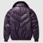 Purple Leather V Bomber Jacket