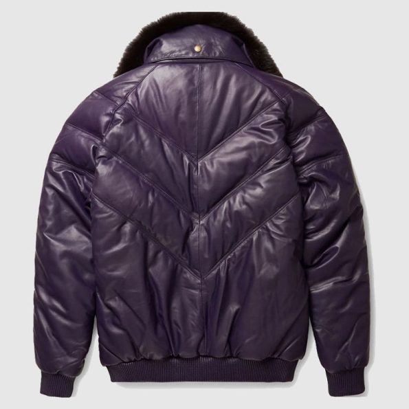 Leather Purple V Bomber Jacket