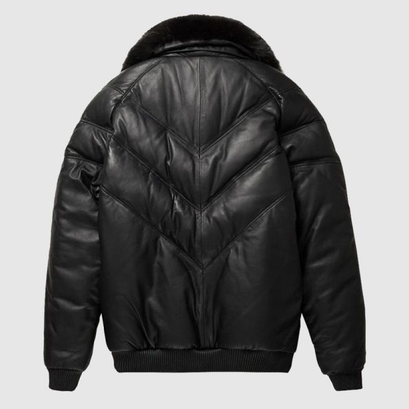 Leather V-Bomber Jacket Black