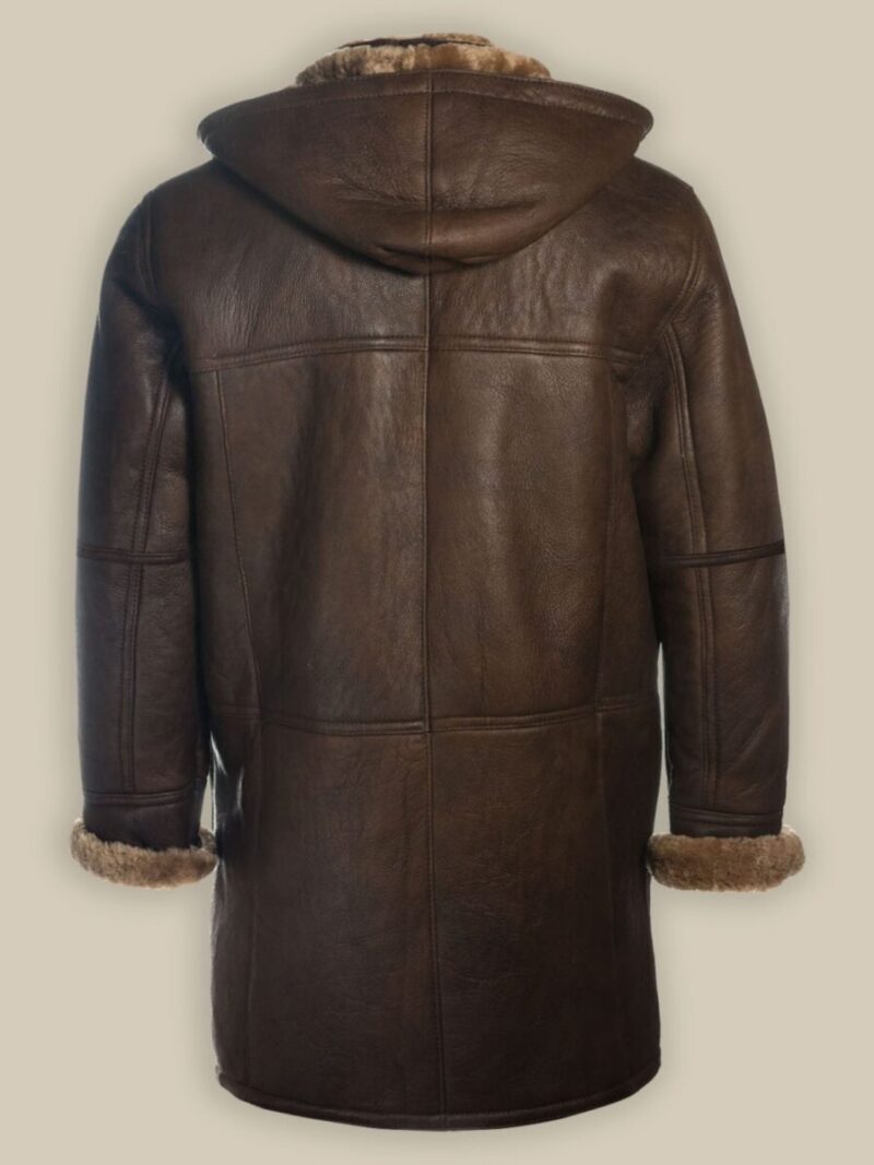 Men Brown Shearling Hoodie leather Coat