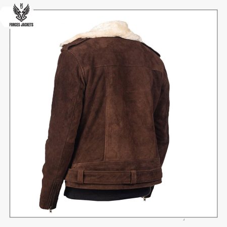 Men Brown Suede Shearling Jacket