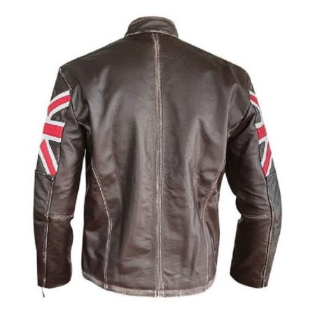 Men Brown Union Jack Sheepskin Leather Jacket
