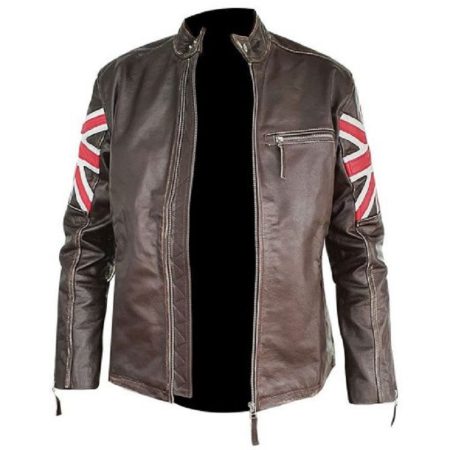 Men's Brown Union Jack Sheepskin Leather Jacket