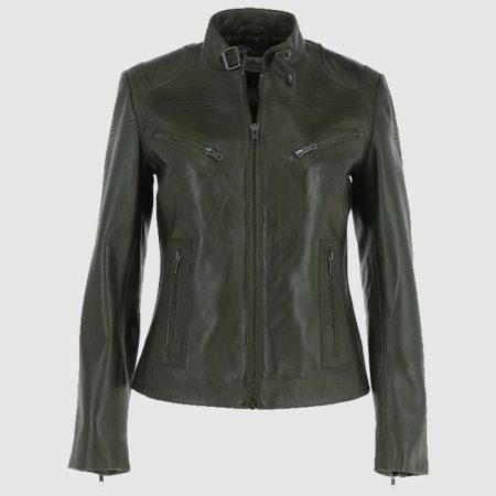 Women's Green Leather Biker Jacket