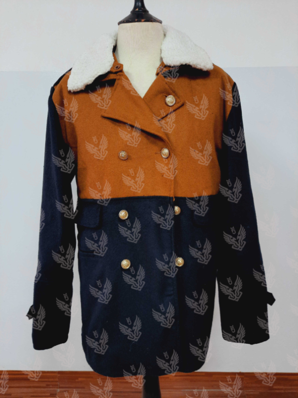 Tan & Navy Double-Breasted Wool-Blend Peacoat