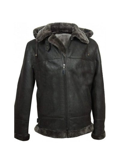 B3 Men's Aviator Flight Shearling Black Leather Jacket