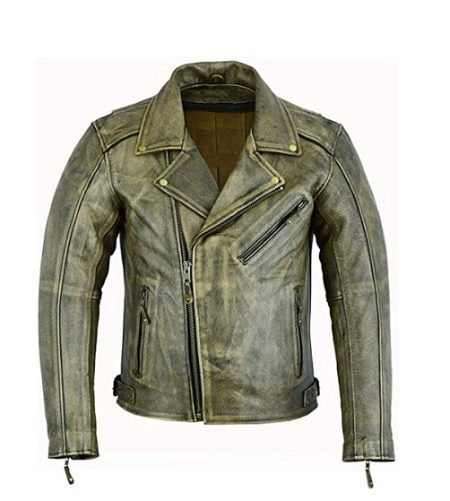 DISTRESSED GREEN BIKER MOTORCYCLE LEATHER JACKET