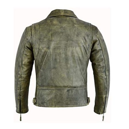 DISTRESSED GREEN BIKER MOTORCYCLE LEATHER JACKET1