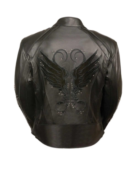 Embroidered Women's Leather Motorcycle Jacket