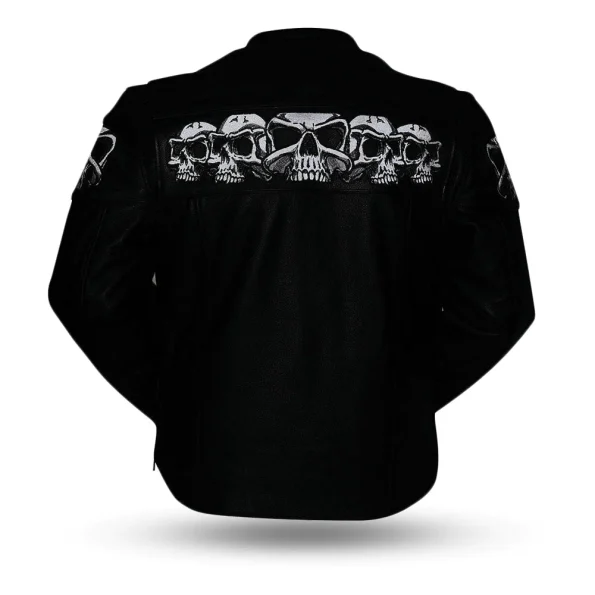 Men's Reflective Skulls Leather Motorcycle Jacket