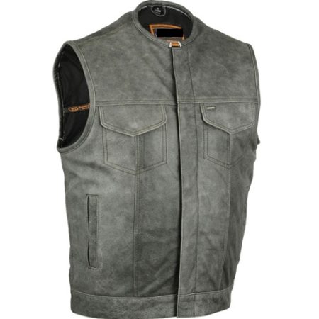 LOW COLLAR GRAY LEATHER MOTORCYCLE VEST