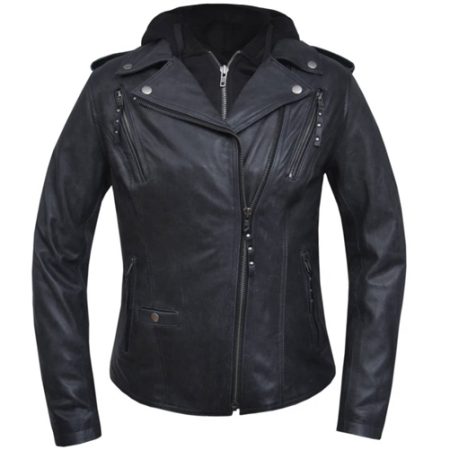 Ladies 3-in-1 M/C Black Leather Jacket