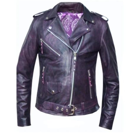 Lightweight Distressed Purple Leather Jacket
