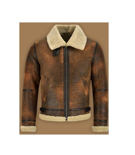 MEN DISTRESSED BROWN SHEARLING JACKET