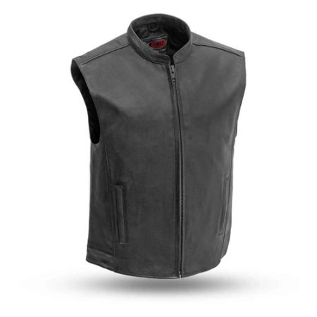 MEN'S ZIP-UP LEATHER MOTORCYCLE VEST