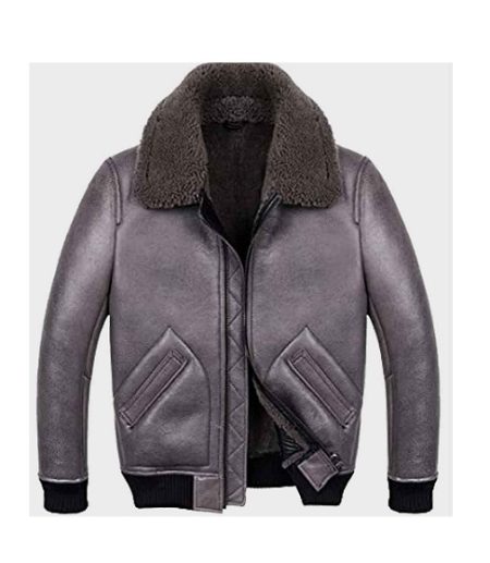 Men's Shearling Grey Sheepskin B2 Leather Jacket