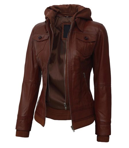 Tralee Brown Womens Hooded Leather Jacket