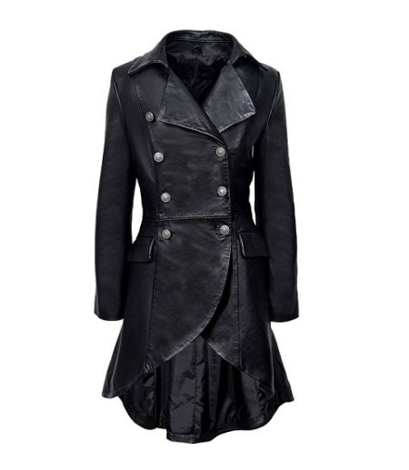 WOMENS BACK BUCKLE REAL LEATHER LONG GOTHIC COAT