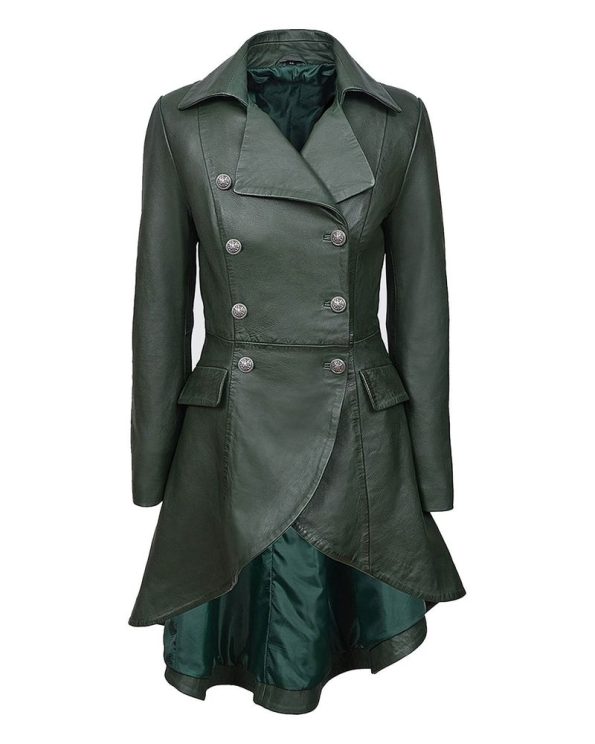 WOMENS BACK BUCKLE REAL LEATHER LONG GOTHIC COAT