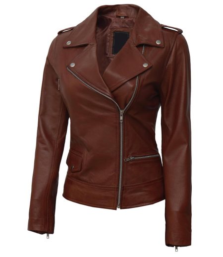 Women's Asymmetrical Coffee Brown Biker Jacket