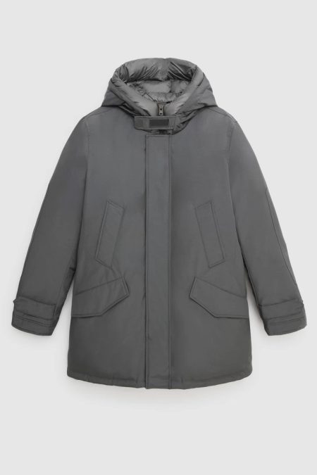 Grey Parka With High Collar Jacket