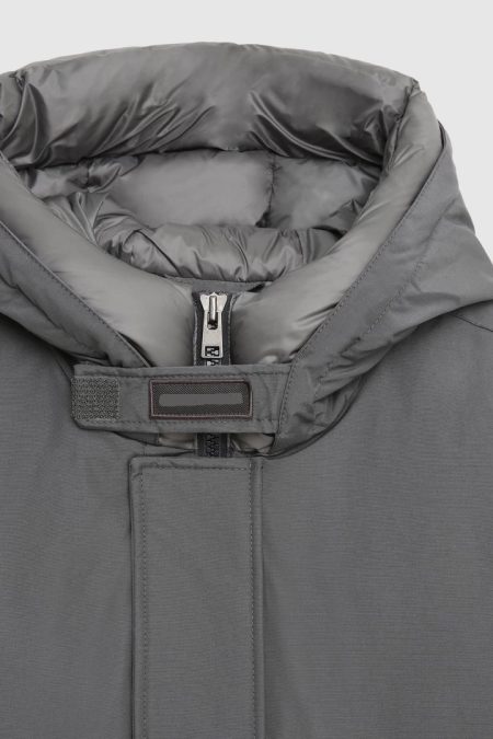 Grey Parka With High Collar Jacket