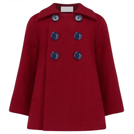 Kids Red Lambs Wool Pea Coat