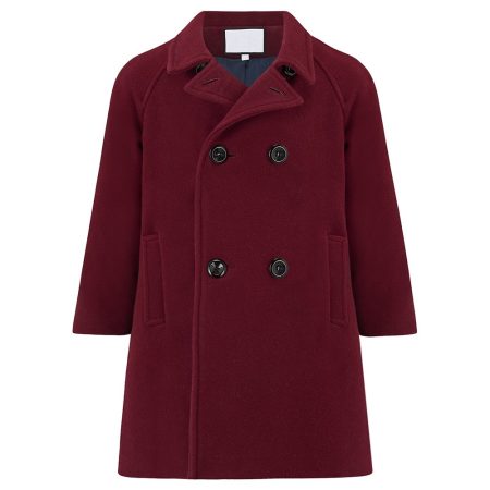 Kids Wool Blend Maroon Pea Coat