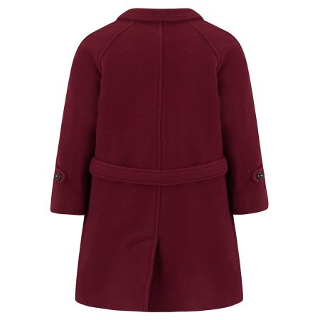 Back view of Kids Wool Blend Maroon Pea Coat