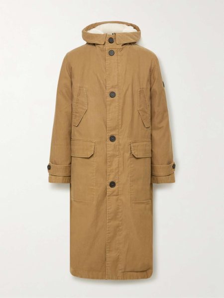 Sand Cotton-Twill Parka Long Coat