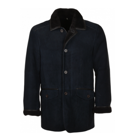 Dark Blue Sheepskin Men's Coat