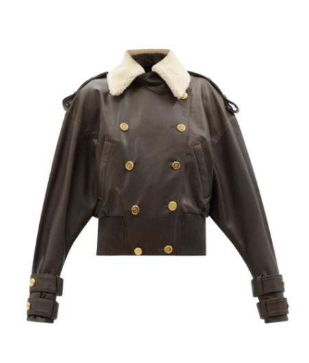 Double Breasted Shearling Trim Flight Jacket
