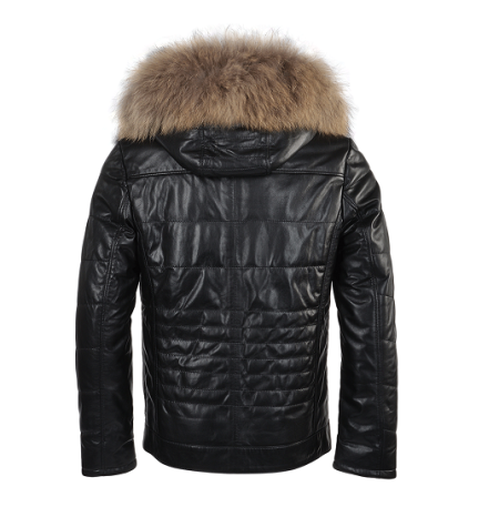 Faux Fur Lambskin Leather Black Jacket