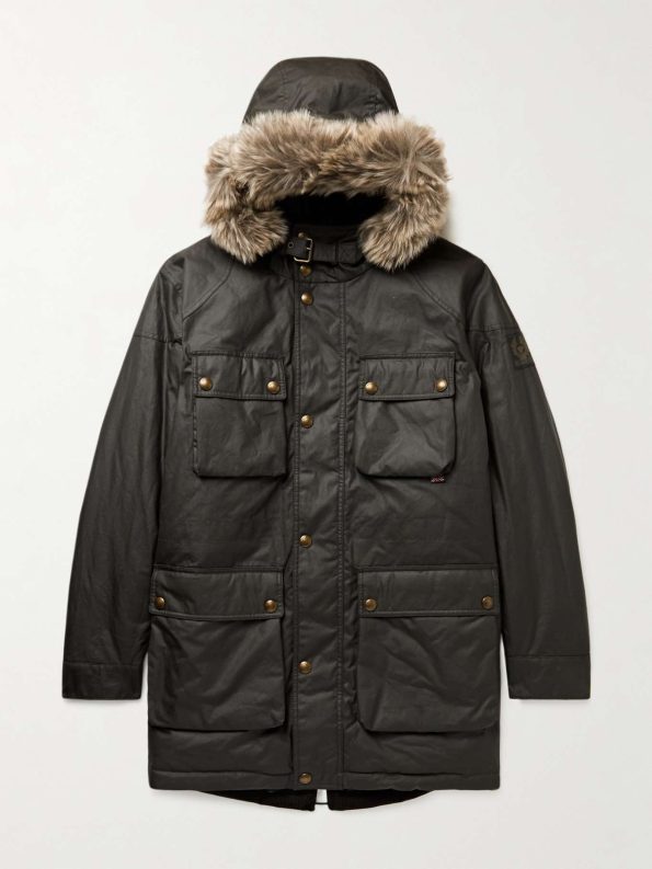 Faux Fur Padded Waxed Cotton Parka Jacket