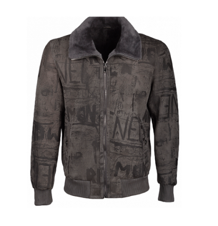 Graffiti Sheepskin Pilot Grey Bomber Jacket