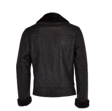 Mens Crocodile Print Sheepskin Black Coat