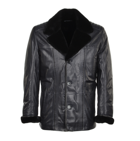 Men's Leather Sheepskin Black Coat