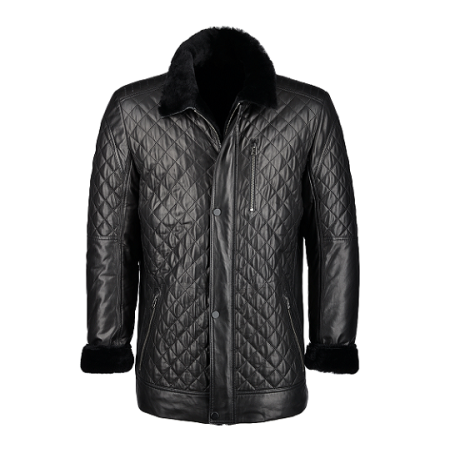 Men's Leather Sheepskin Lined Black Coat