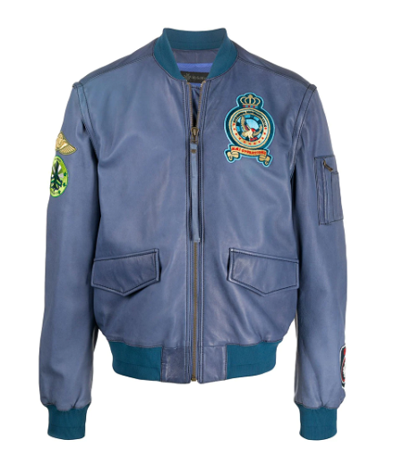 Men's Nylon Blue Patchwork Bomber Jacket